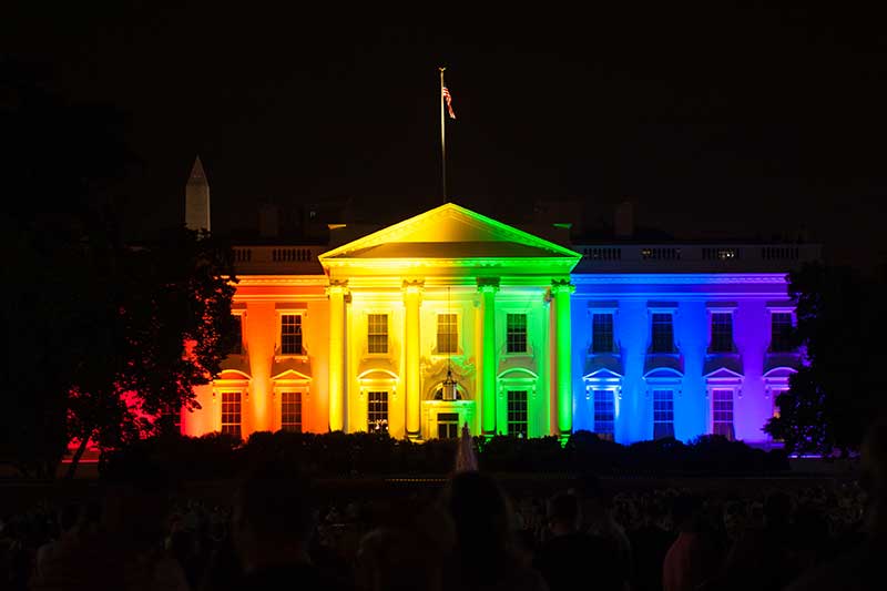 Photograph of the White House with Rainbow Lighting