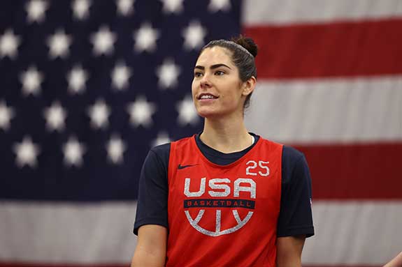 Photograph of Kelsey Plum driving during 3-on-3 event courtesy of FIBA