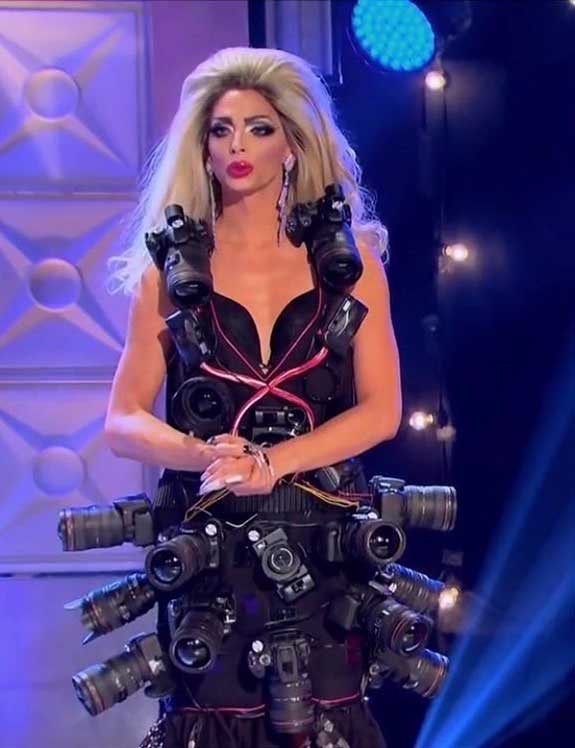 Alyssa Edwards wearing a camera dress by Jacob Muelhausen