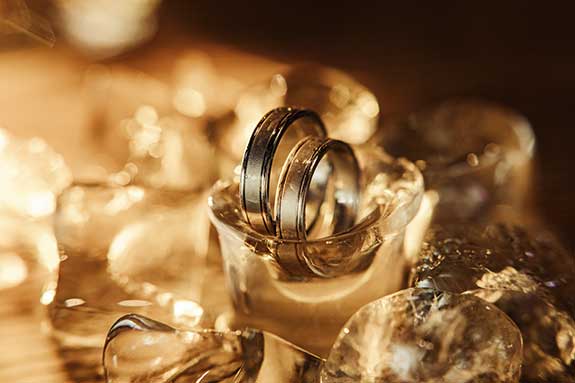 rings Photo of a pair of gold wedding rings.
