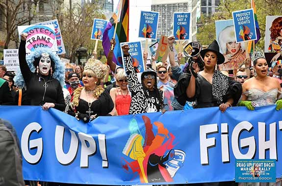 Sister Roma at the Drag Up! Fight Back March & Rally / Photo by Gareth Gooch